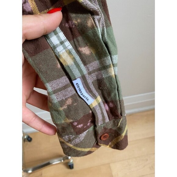 ELEVEN Paris Mens BNWOT Plaid "Deep Lichen" Green Flannel Shirt Button Up - Picture 6 of 9